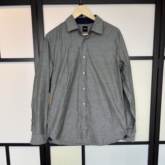Hugo Boss Men's Shirt Size Large LARGE REGULAR  FIT Gray Stretch Preppy Business - Picture 2 of 13